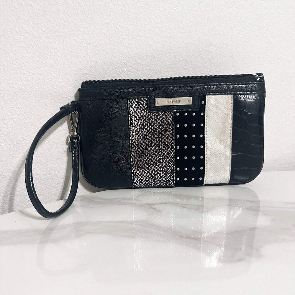 Nine West Wristlet - Black, Silver Metallic and Pearl White